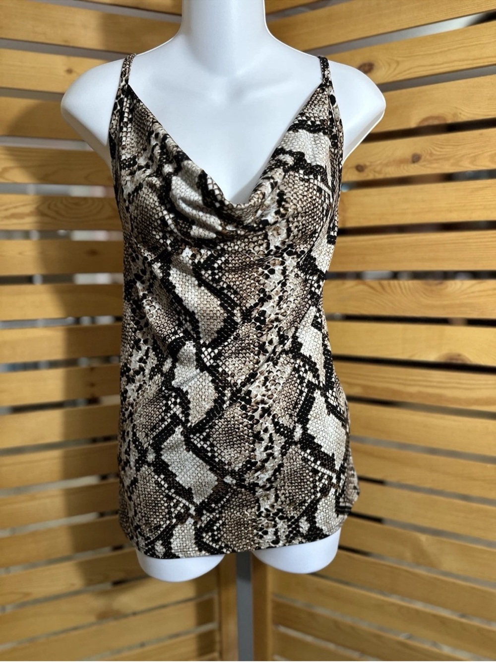 Cowl Neck Snake Print Tank Top - Brown/Black